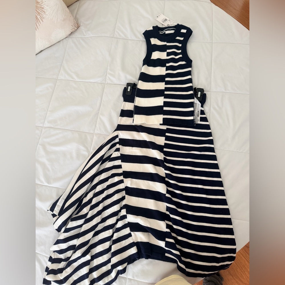 Mango Asymmetrical Navy and White Striped two pieces (top+skirt)